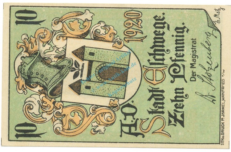 Eschwege , Notgeld 10 Pfennig Schein unc-kfr. Ti.1785.05.31 , Hessen 1920 Verkehrsausgabe