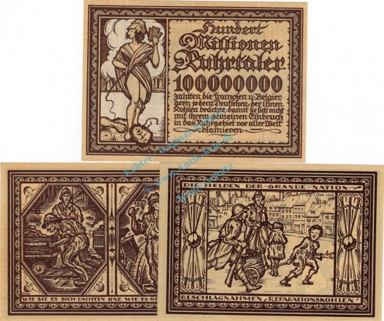 Essen , 3 Propaganda- Scherzscheine unc-kfr. Keller..... Westfalen 1923 Inflation