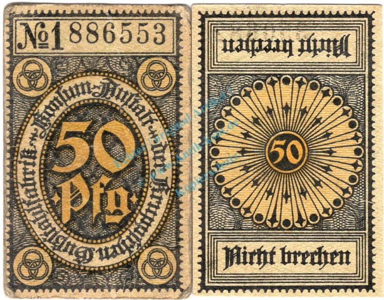 Essen , Notgeld 50 Pfennig Schein unc-kfr. Ti.1800.45.10 , Rheinland o.D. Verkehrsausgabe