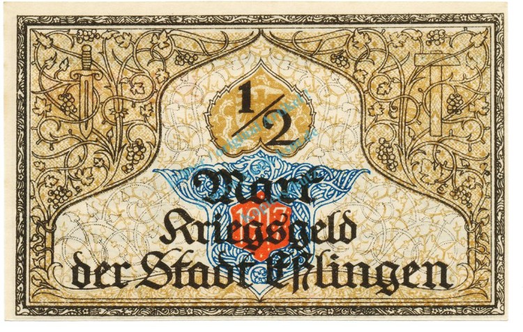 Esslingen , Notgeld 50 Pfennig Schein unc-kfr. Ti.1805.05.05 , Württemberg 1917 Verkehrsausgabe