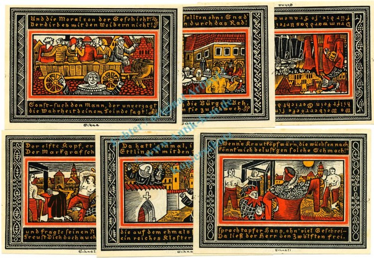 Ettlingen , Notgeld Set 6 Scheine -Nummerngleich- unc-kfr. M-G 355... BW 1921 Seriennotgeld -5792-