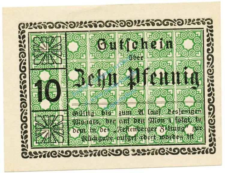 Festenberg , Notgeld 10 Pfennig Schein unc-kfr. Ti.1855.05.31 , Schlesien o.D. Verkehrsausgabe