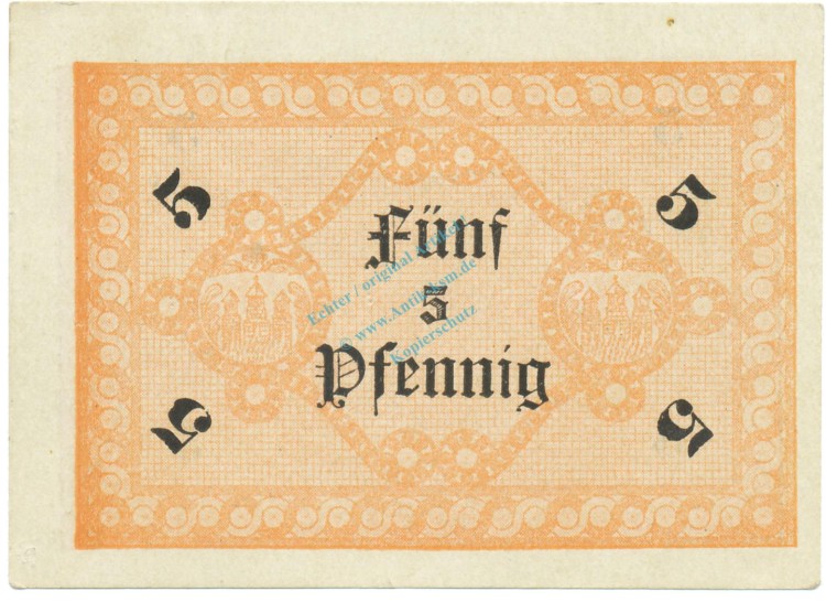 Festenberg , Notgeld 5 Pfennig Schein unc-kfr. Ti.1855.05.20 , Schlesien o.D. Verkehrsausgabe