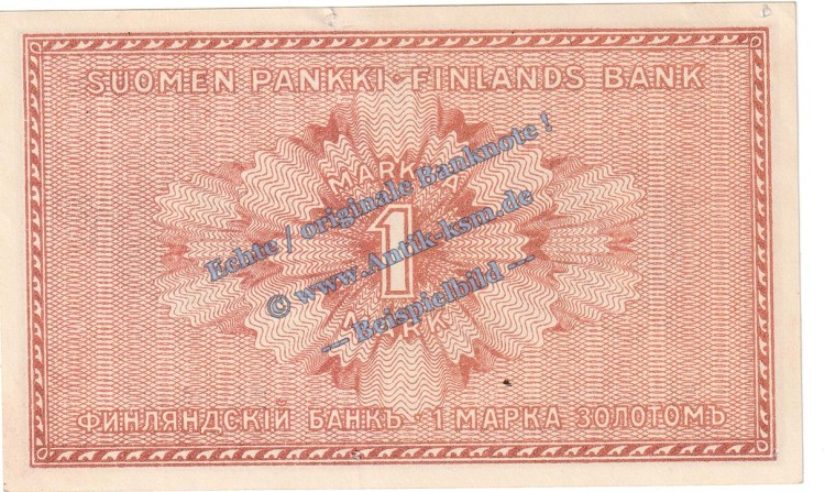 Finnland , 1 Mark - 1 Goud Schein in f-kfr. P.19 von 1916 , Finnische Bank