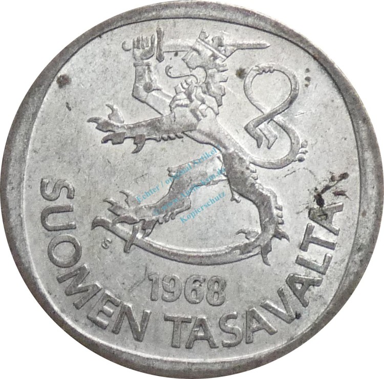 Finnland , 1 Markka Münze 1968 -Suomen Tasavalta- KM.49 ss -0258-