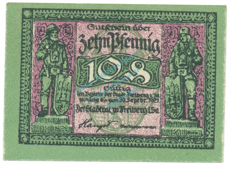 Freiberg , Notgeld 10 Pfennig Schein unc-kfr. Tieste 1950.20.43 , S o.D. Verkehrsausgabe -4157-