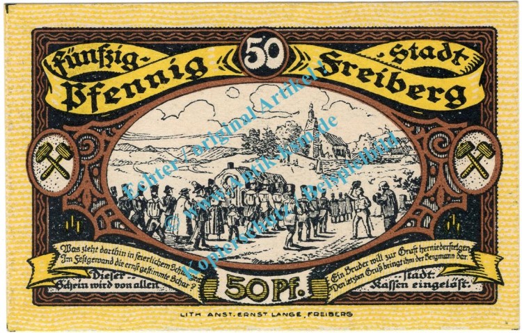 Freiberg , Notgeld 50 Pfennig E --Entwertet-- in kfr. Bühn 1751.30 , Sachsen 1921 Seriennotgeld