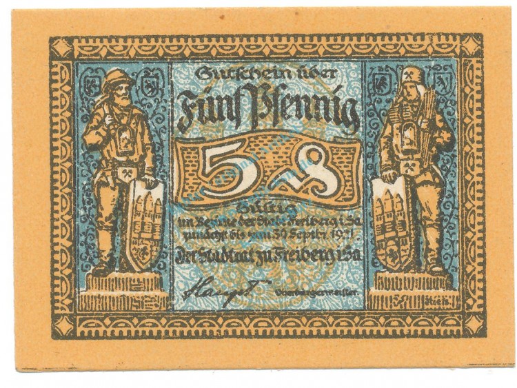 Freiberg , Notgeld 5 Pfennig Schein unc-kfr. Tieste 1950.20.42 , S o.D. Verkehrsausgabe -4156-
