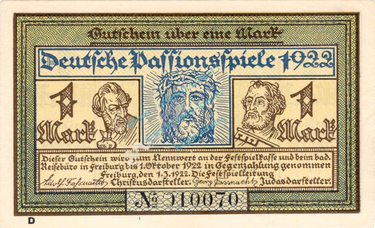 Freiburg , Notgeld 1 Mark Schein -D- unc-kfr. M-G 381.1 , Baden 1922 Seriennotgeld