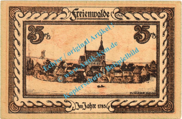 Freienwalde , Notgeld 25 Pfennig Schein Nr.1 in kfr. M-G 385.13 , Pommern o.D. Seriennotgeld