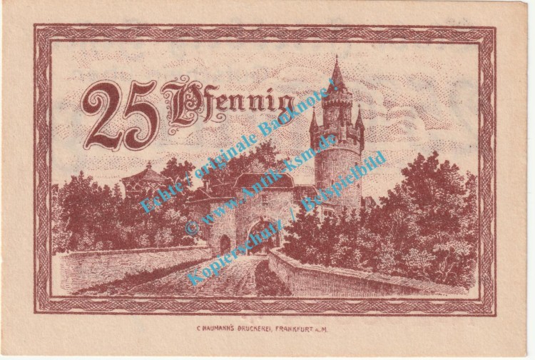 Friedberg , Notgeld 25 Pfennig Schein in kfr. Tieste 1995.05.10 , Hessen 1920 Verkehrsausgabe