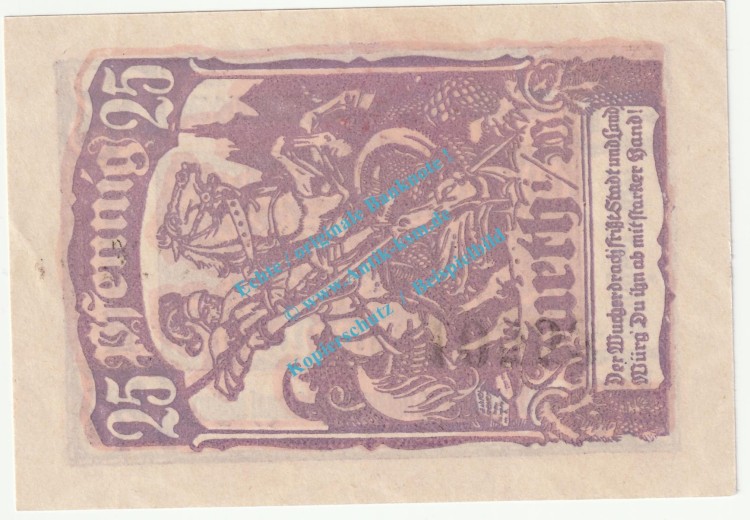 Furth i.W. Notgeld 25 Pfennig Schein in kfr. Tieste 2095.05.01 , Bayern 1920 Verkehrsausgabe