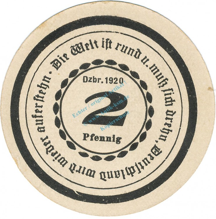 Görlitz , Notgeld 2 Pfennig Schein unc-kfr. M-G 449.4 , SLN 1920 Seriennotgeld -5794-