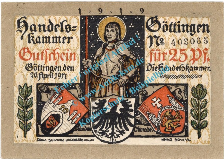 Göttingen , Notgeld 25 Pfennig Schein in kfr. Tieste 2320.10.25 , Niedersachsen 1919 Verkehrsausgabe