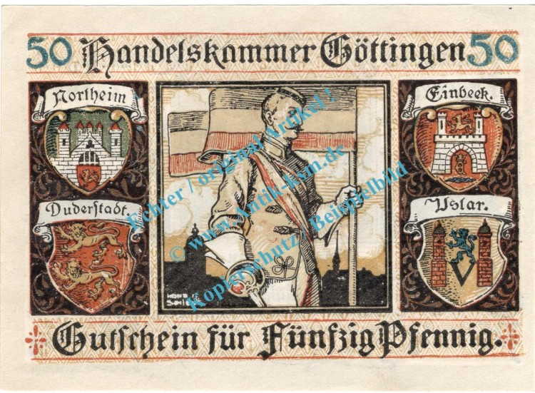 Göttingen , Notgeld 50 Pfennig Schein in kfr. Tieste 2320.10.16 , Niedersachsen 1917 Verkehrsausgabe