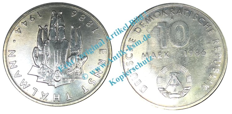 Gedenkmünze DDR , 10 Mark -100 J. Thälmann- bfr-Stgl. von 1986 A , J.1608 -0534-