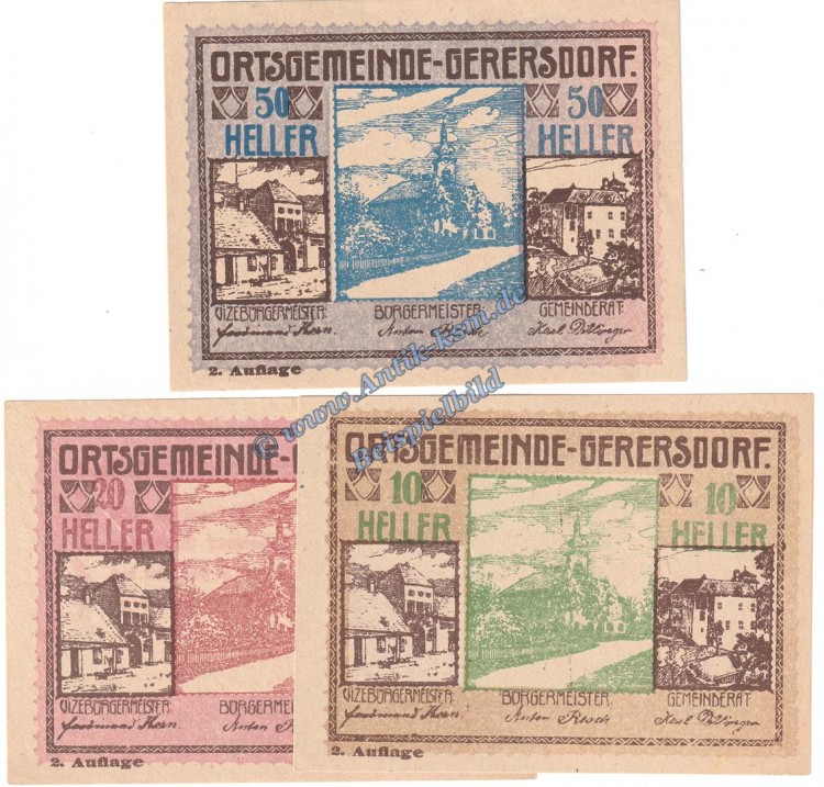 Gerersdorf , Notgeld Set mit 3 Scheinen in kfr. K-K 230.c Niederösterreich o.D.