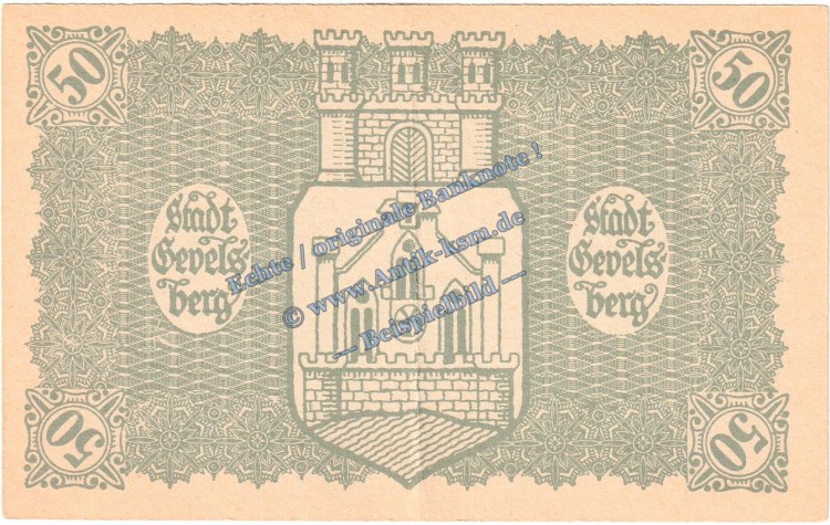 Gevelsberg , Banknote 50 Mark -MUSTER- Schein in F-kfr. Geiger 177.03.M , Westfalen 1918 Grossnotgeld