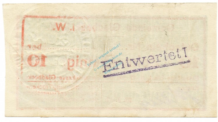 Gladbeck , Notgeld 10 Pfennig Schein gbr.E Tieste 2240.05.05 , Westfalen 1917 Verkehrsausgabe