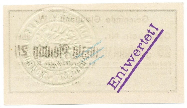 Gladbeck , Notgeld 25 Pfennig -Fehldruck- unc-kfr.E Tieste 2240.05.06.3 , Westfalen 1917 Verkehrsausgabe