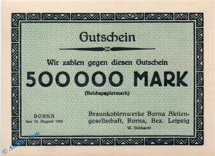 GNG Borna , Braunkohlenwerke , 500.000 Mark ,  Müller 538.c , 15.08.1923 , Sachsen Großnotgeld Inflation NEO.jpg