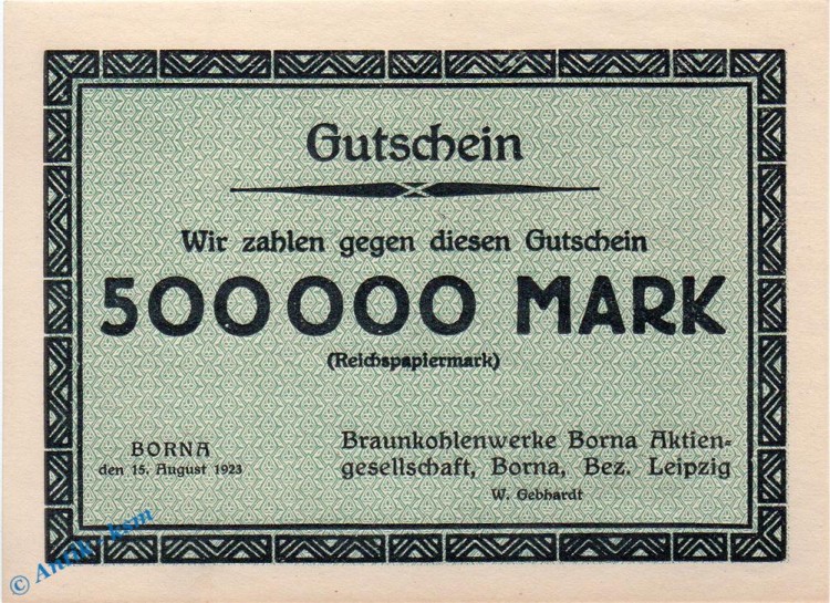GNG Borna , Braunkohlenwerke , 500.000 Mark ,  Müller 538.c , 15.08.1923 , Sachsen Großnotgeld Inflation NEO.jpg