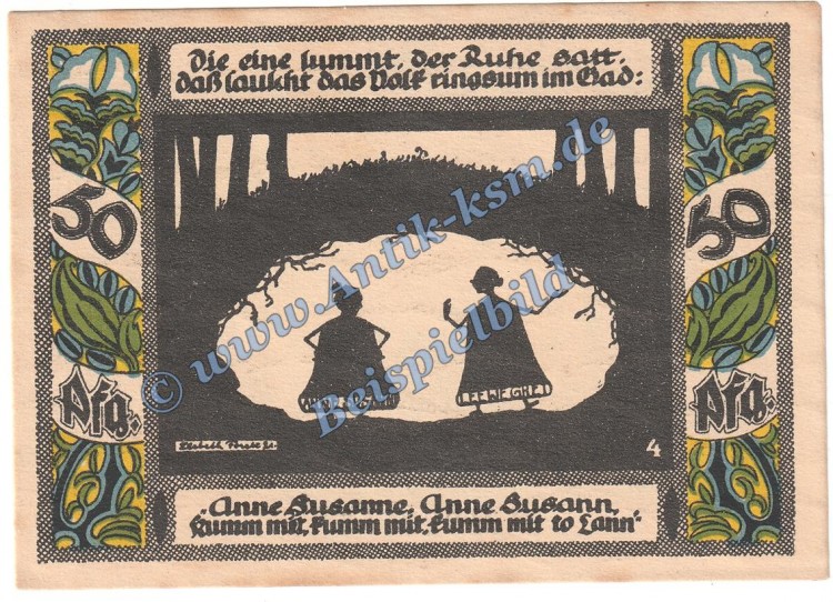 Gollnow , Notgeld 50 Pfennig Nr.4 -Glockensage- in kfr. M-G 453.4 , Pommern 1921 Seriennotgeld