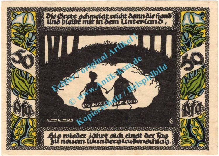 Gollnow , Notgeld 50 Pfennig Nr.6 -Glockensage- in kfr. M-G 453.4 , Pommern 1921 Seriennotgeld