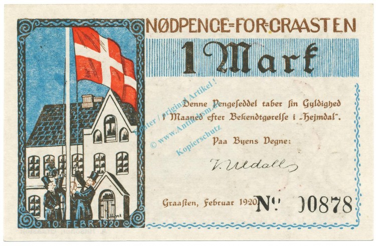 Gravenstein , Notgeld 1 Mark Schein unc-kfr. M-G 466.3.F , DNS 1920 Seriennotgeld -5799-