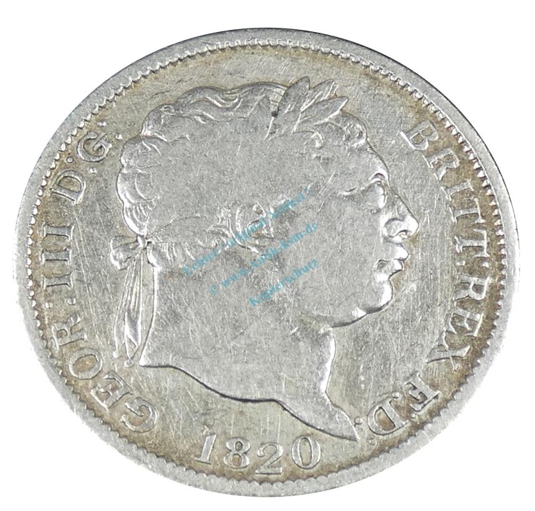 Great Britain , Silbermünze 1 Shilling 1820 --Fehlprägung-- KM.666 ss , -0173-