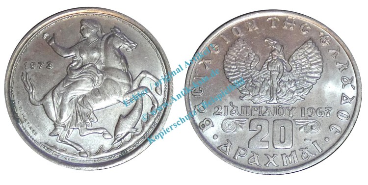 Griechenland - Greece , 20 Drachmen von 1973 -Constantin II- KM.111