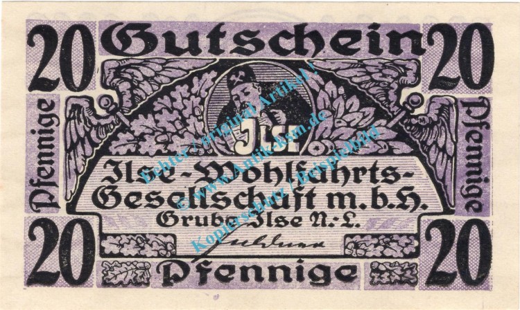 Grube Ilse , Notgeld 20 Pfennig Schein in kfr. Tieste 2630.05.38 , Brandenburg o.D. Verkehrsausgabe