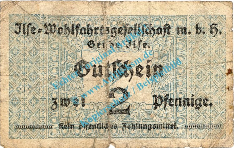 Grube Ilse , Notgeld 2 Pfennig -bis 1920- in gbr. Tieste 2630.05.30 , Brandenburg o.D. Verkehrsausgabe