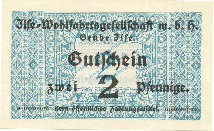 Grube Ilse , Notgeld 2 Pfennig Schein unc-kfr. Ti.2630.05.01 , Brandenburg o.D. Verkehrsausgabe