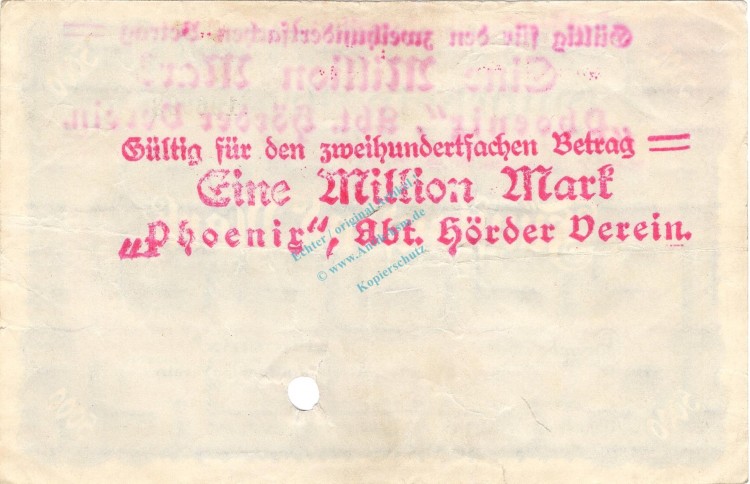 Hörde , Banknote 1 Million Schein gbr.E Müller 2135.W1 , Westfalen 1922 Grossnotgeld