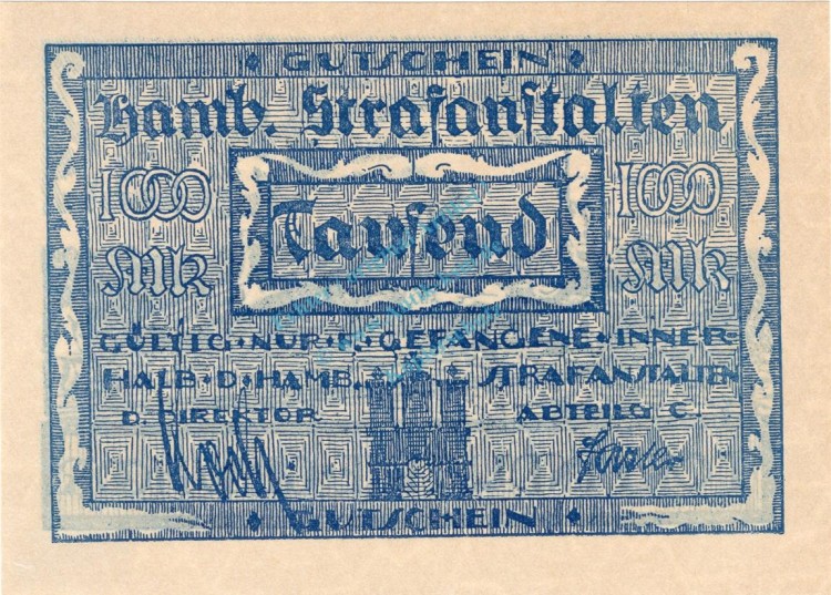 Hamburg , Banknote 1.000 Mark Schein unc-kfr. Müller 1980.10 , Hamburg o.D. Inflation