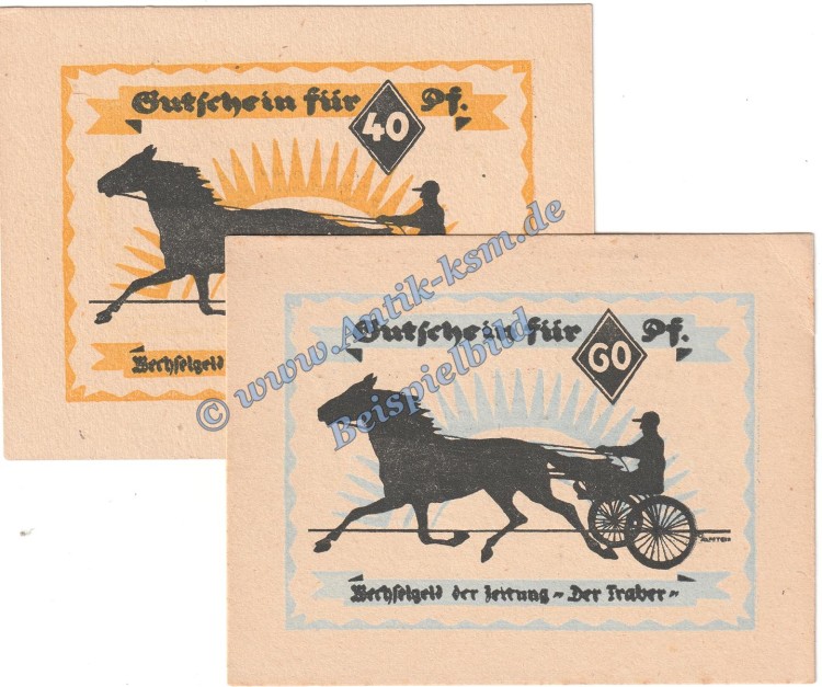Hamburg , Notgeld -Traber- Set mit 2 Scheinen in kfr. M-G 524.1.c , Hamburg 1921 Seriennotgeld