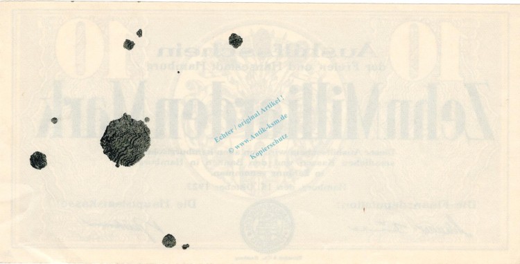 Hamburg , Notgeld 10 Milliarden Mark -MUSTER- in F-kfr. Keller 2209.q , Hamburg 1923 Inflation