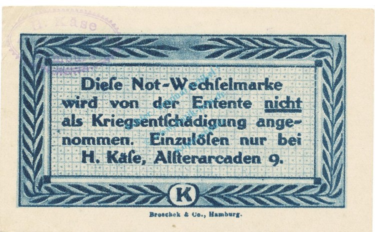 Hamburg , Notgeld 10 Pfennig -Stpl- unc-kfr , M-G.536.1.a HH o.D. Seriennotgeld -5701-