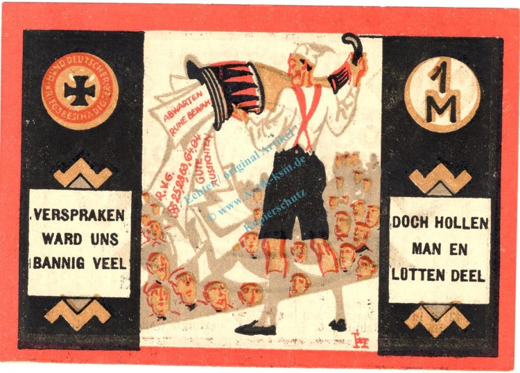 Hamburg , Notgeld 1 Mark Schein --Datum-- unc-kfr. M-G 518... Hamburg 1921 Seriennotgeld