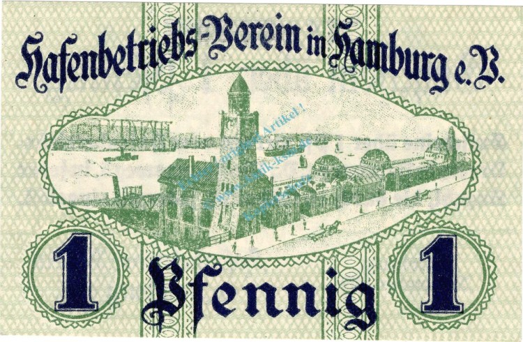 Hamburg , Notgeld 1 Pfennig Schein unc-kfr. Ti.2765.145.01 , Hamburg 1919 Verkehrsausgabe