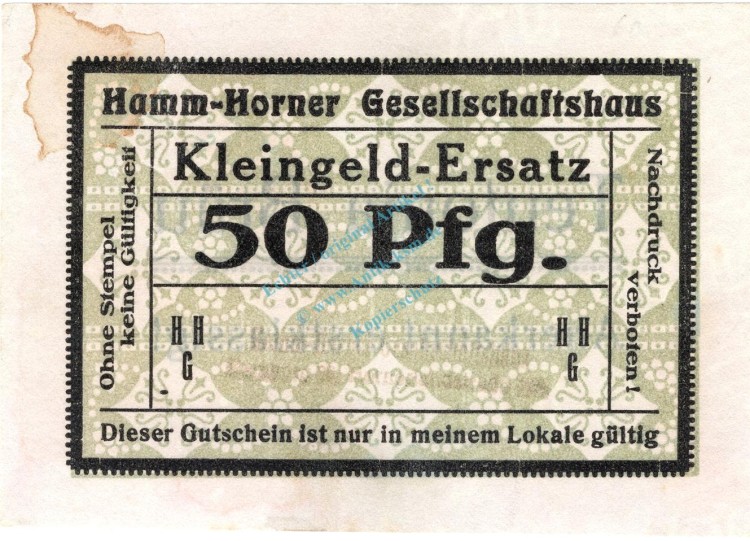 Hamburg , Notgeld 50 Pfennig Schein unc-kfr. Ti.2765.160.01 , Hamburg o.D. Verkehrsausgabe