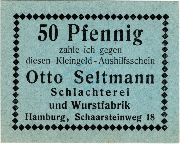 Hamburg , Notgeld 50 Pfennig Schein unc-kfr. Ti.2765.440.01 , Hamburg o.D. Verkehrsausgabe