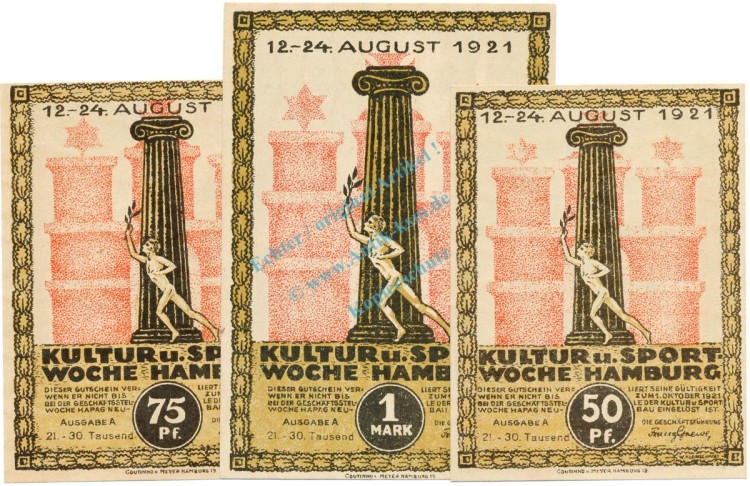 Hamburg , Notgeld Set 3 Scheine unc-kfr. M-G 539.2.C , HH 1921 Seriennotgeld -5754-