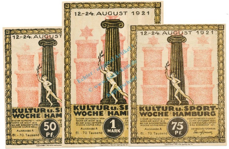 Hamburg , Notgeld Set 3 Scheine unc-kfr. M-G 539.2.G , HH 1921 Seriennotgeld -5750-