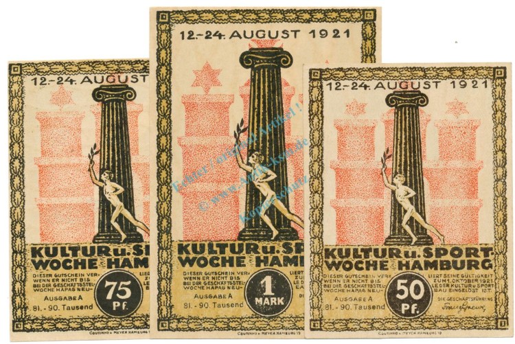 Hamburg , Notgeld Set 3 Scheine unc-kfr. M-G 539.2.i , HH 1921 Seriennotgeld -5752-