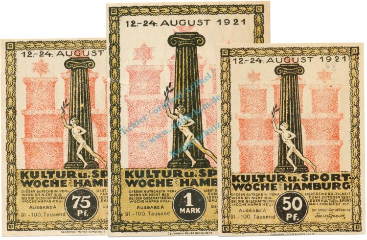 Hamburg , Notgeld Set 3 Scheine unc-kfr. M-G 539.2.J , HH 1921 Seriennotgeld -5747-