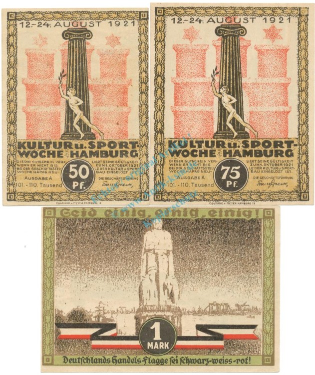 Hamburg , Notgeld Set 3 Scheine unc-kfr. M-G 539.2.K , HH 1921 Seriennotgeld -5745-