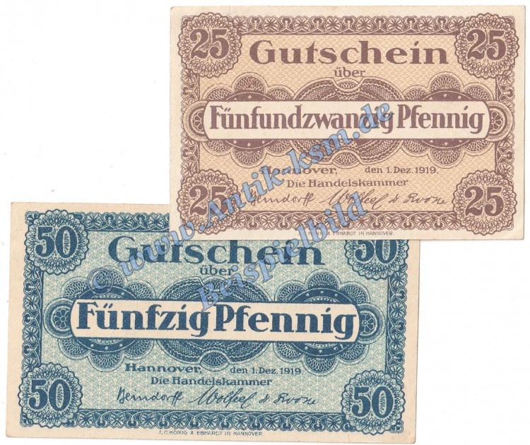 Hannover , Notgeld Set mit 2 Scheinen in kfr. Tieste 2795.30.20-21 , Niedersachsen 1919 Verkehrsausgabe