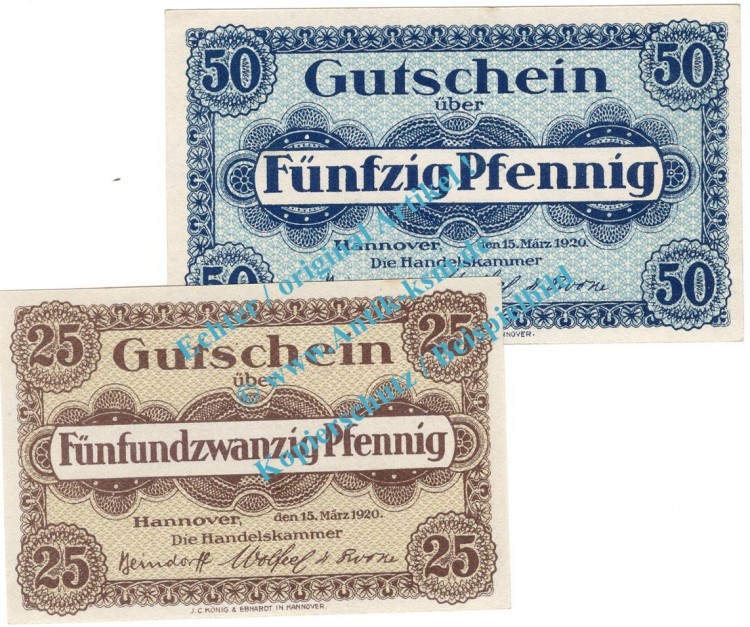 Hannover, Notgeld Set mit 2 Scheinen in kfr. Tieste 2795.30.30-31 , Niedersachsen 1920 Verkehrsausgabe
